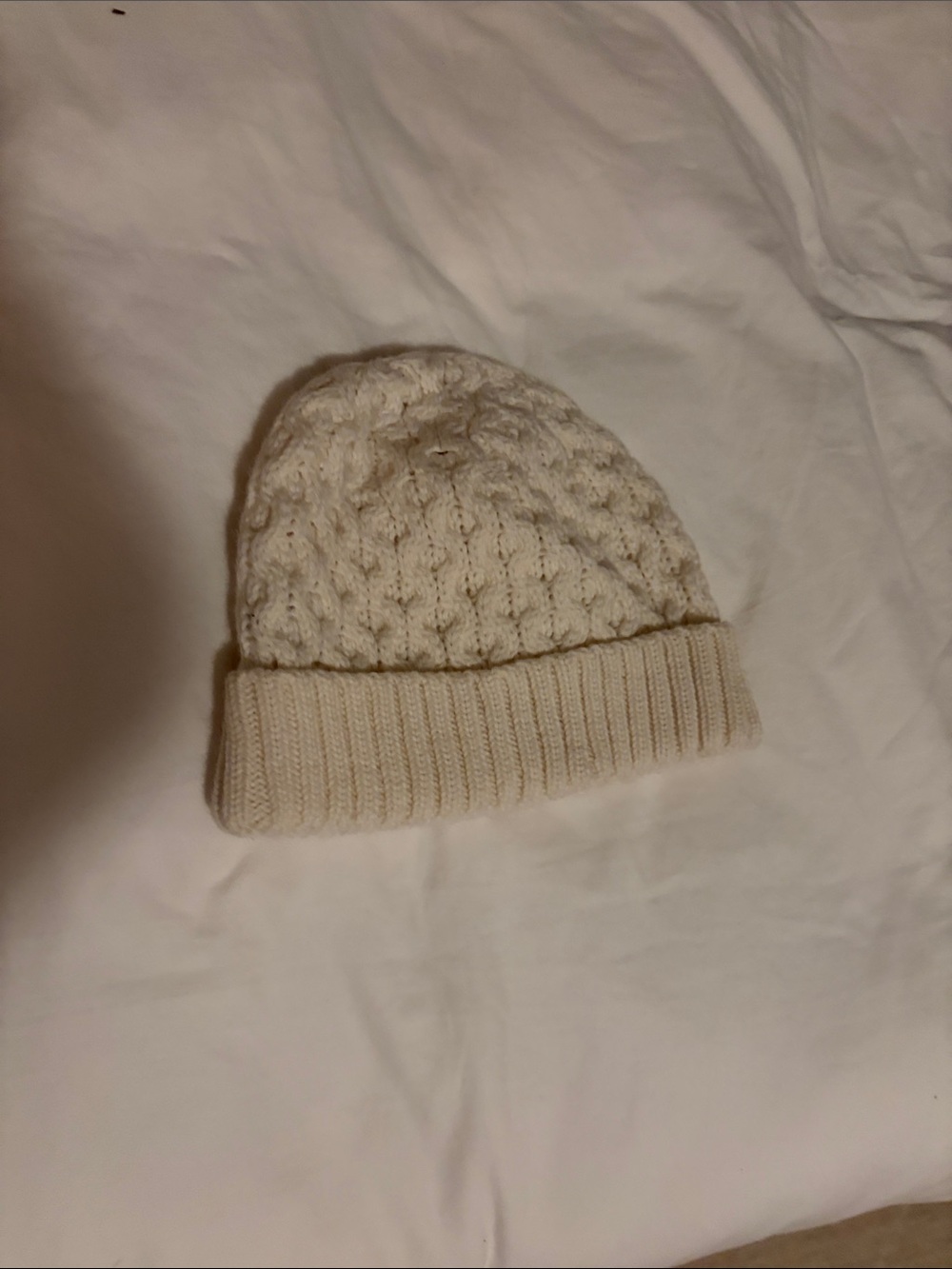 Cozy Cream Cable-Knit Fold-Over Beanie Hat - 100% wool from Ireland!